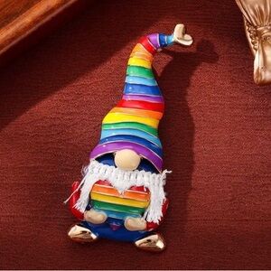 Whimsical Rainbow Gnome Brooch